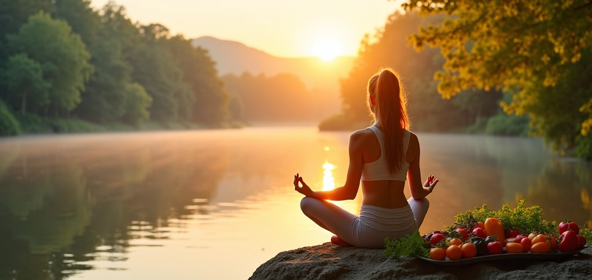 Ein ruhiges, inspirierendes Bild von Natur und gesundem Lebensstil, das Wohlbefinden symbolisiert.